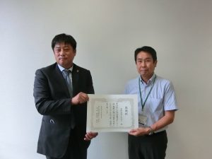 資源循環×福祉団体支援＝障がい者スポーツ振興支援の取り組みで感謝状を授与されました。