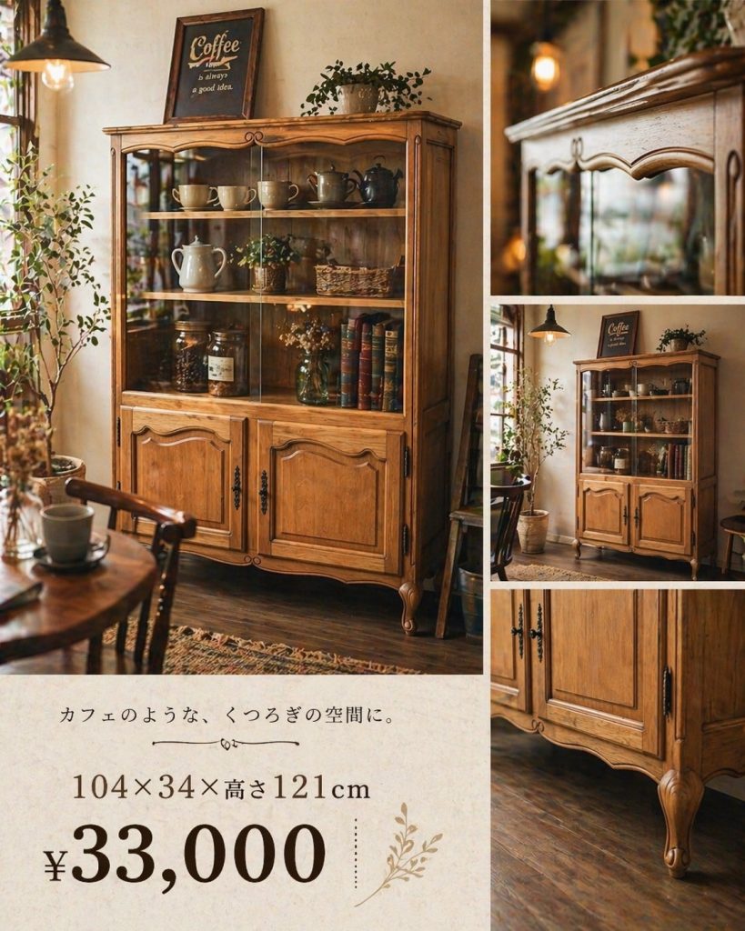 クラシカルな雰囲気が素敵な 🪵木製ガラスキャビネット🪵 が入荷しました〜！